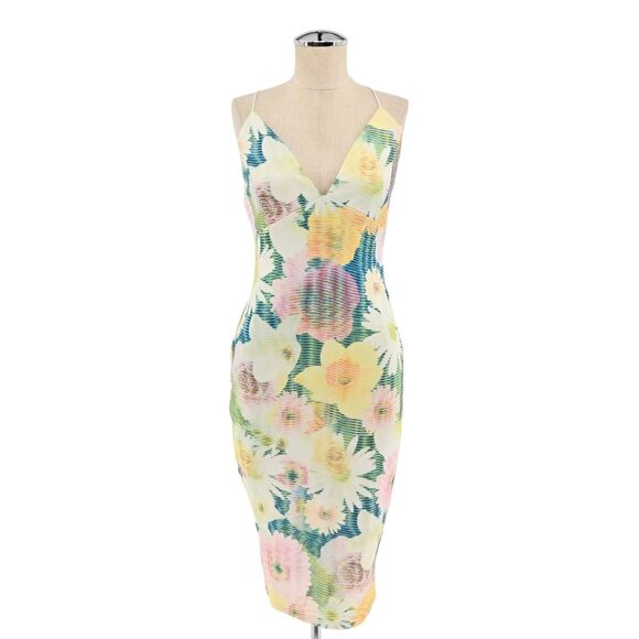 AX PARIS Dress Womens Sz 10 Cami String Pastel Digital Floral Print Midi Bodycon - Picture 1 of 9